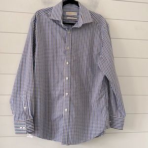 M Michael Kors Size161/2, Slim Fit No Iron Dress Shirt Cotton Brown Blue…